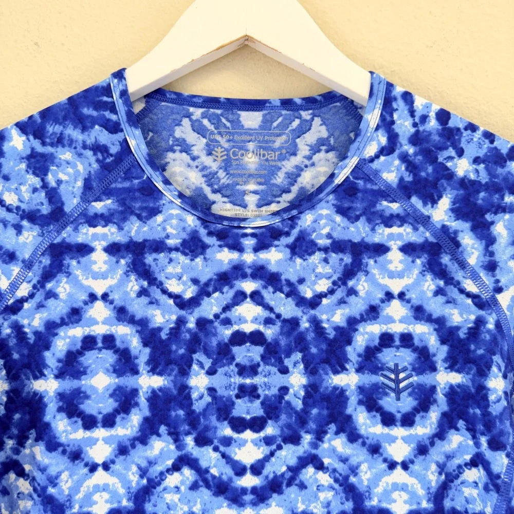 Coolibar Hightide LS Swim Shirt Blue Tie Dye Rash Guard UPF 50 Size Small